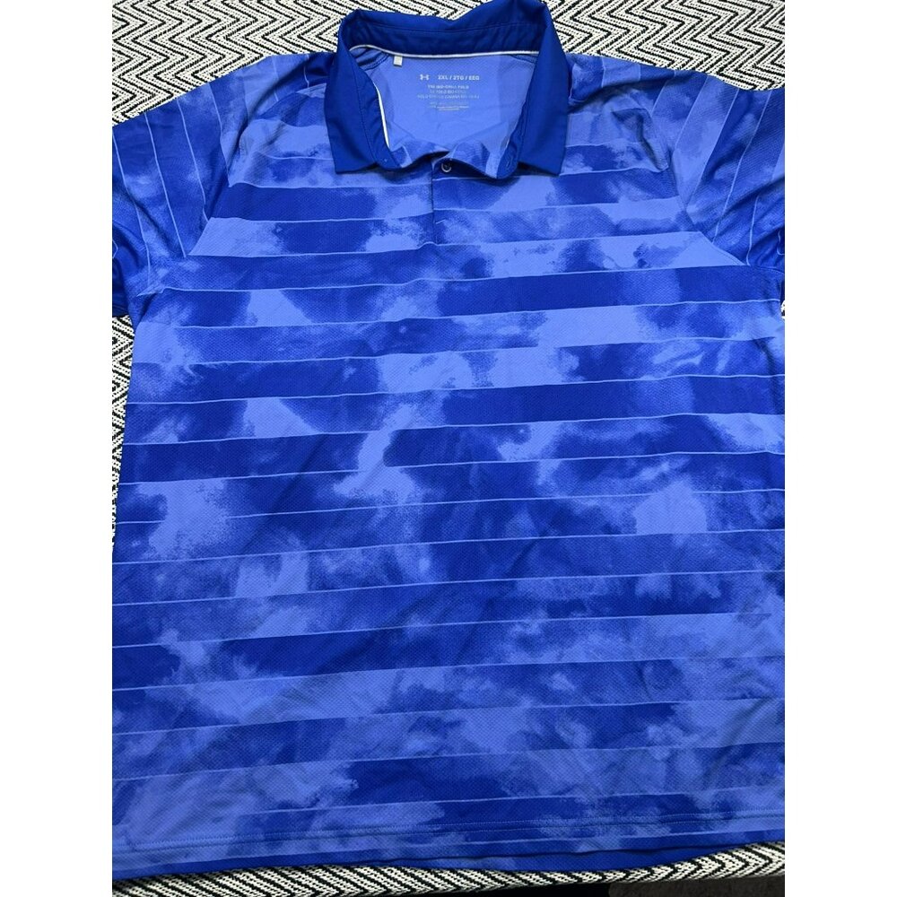 Under Armour 2XL Blue Iso-Chill Golf Polo Shirt Polo Creek Logo Striped Pattern